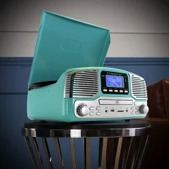 Trexonic Retro Wireless Bluetooth® Record/CD Turntable, Turquoise