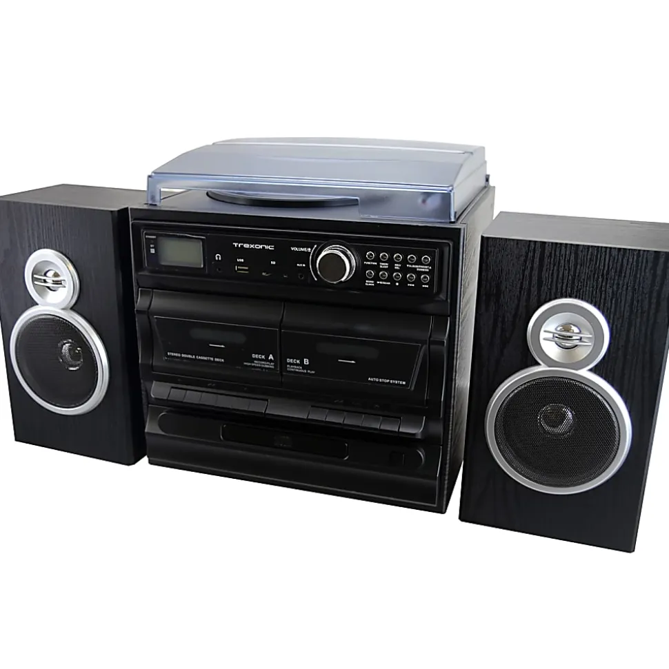 Trexonic 3-Speed Vinyl Turntable Home Stereo System, Black
