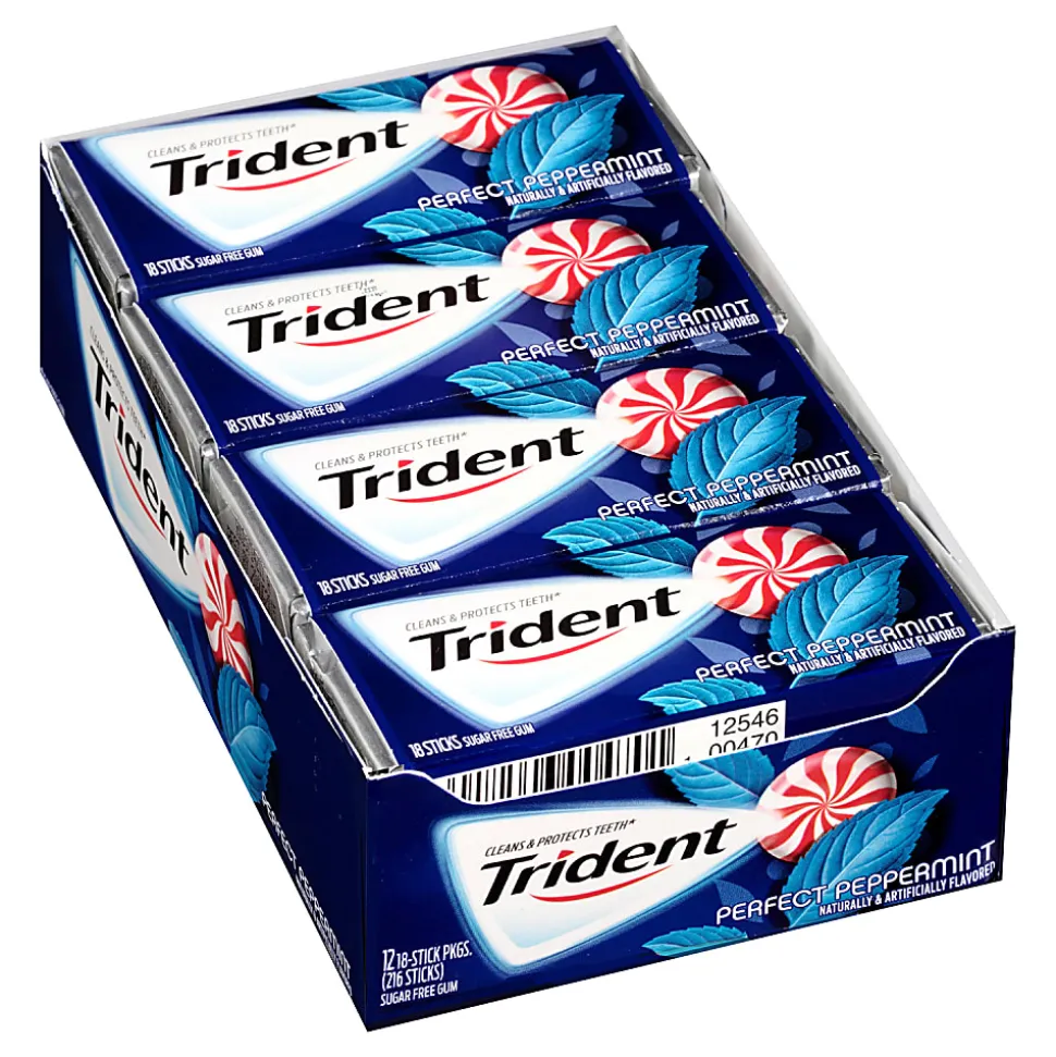 Trident® Perfect Peppermint Sugar-Free Gum, 14 Pieces Per Pack, Box Of 12 Packs