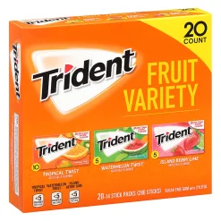 Trident Sugar-Free Gum, Fruit, 14 Pieces Per Pack, Case Of 20 Packs
