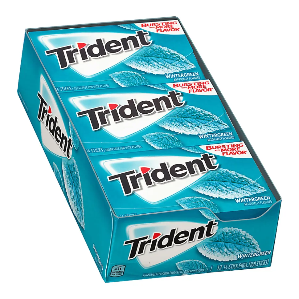 Trident® Sugar-Free Wintergreen Gum, 14 Pieces Per Pack, Box Of 12 Packs
