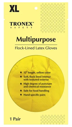 Tronex Flock-Lined Rubber Latex Multipurpose Gloves, X-Large, Yellow, One Pair