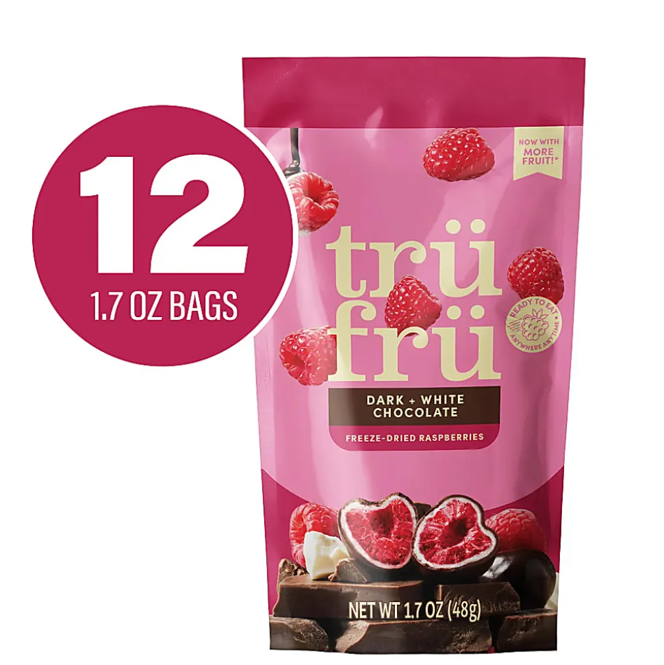 Tru Fru Hyper-Dried Grab & Go Raspberries In White & Dark Chocolate, 1.7 Oz, Total Qty 12