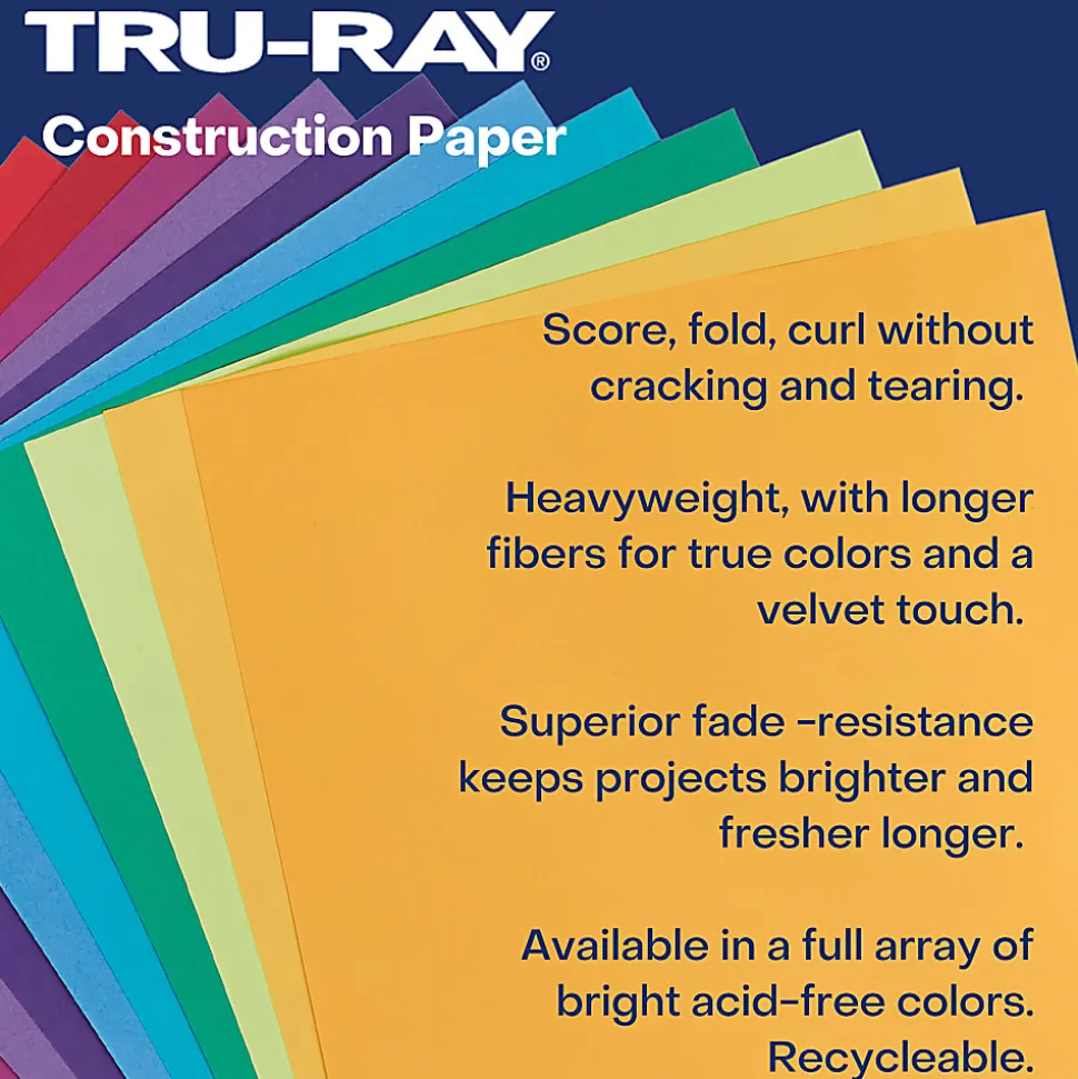 Tru-Ray Construction Paper, Heavyweight, 12" x 18", Holiday Green, 50 Sheets Per Pack, Set Of 5 Packs