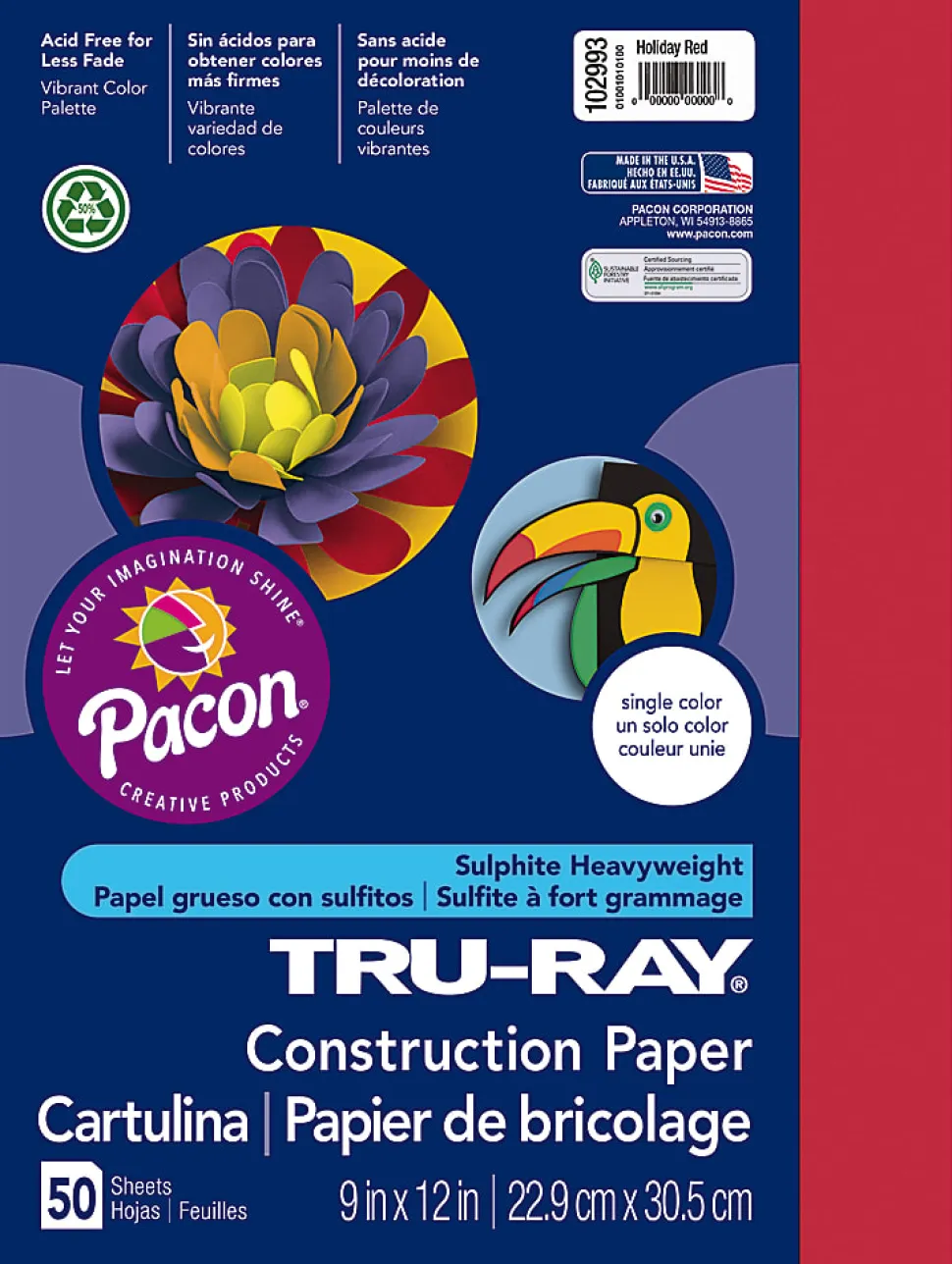 Tru-Ray® Construction Paper, 50% Recycled, 9" x 12", Holiday Red, Pack Of 50
