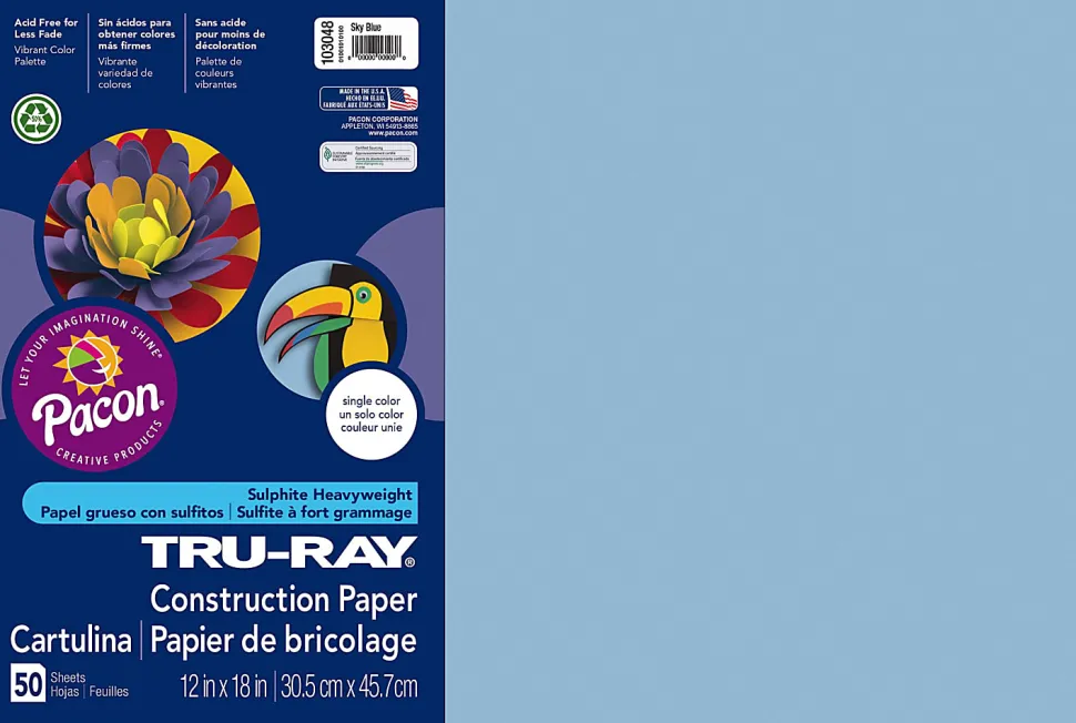 Tru-Ray® Construction Paper, 50% Recycled, 12" x 18", Sky Blue, Pack Of 50