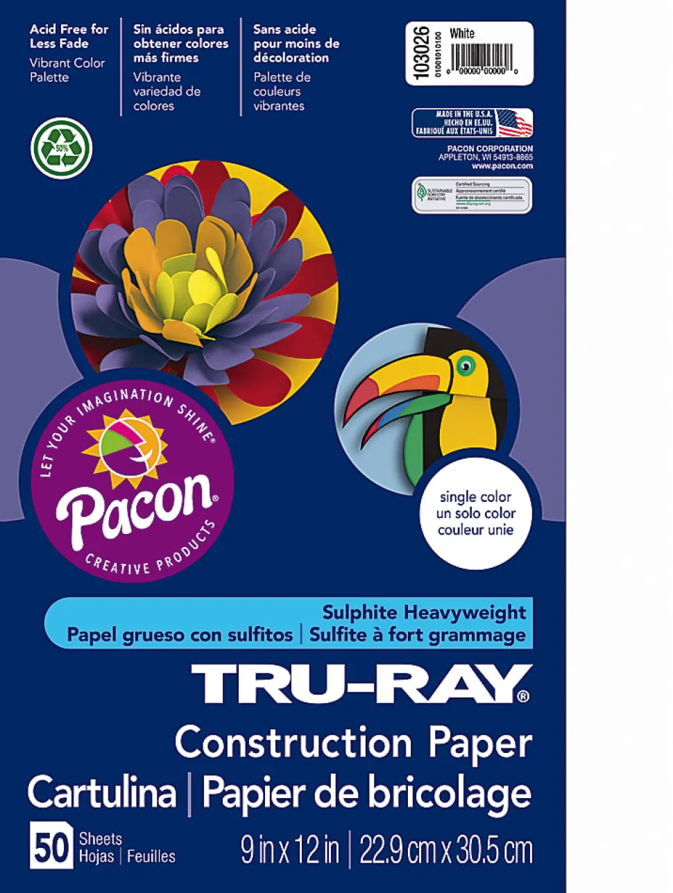 Tru-Ray® Construction Paper, 50% Recycled, 9" x 12", White, Pack Of 50