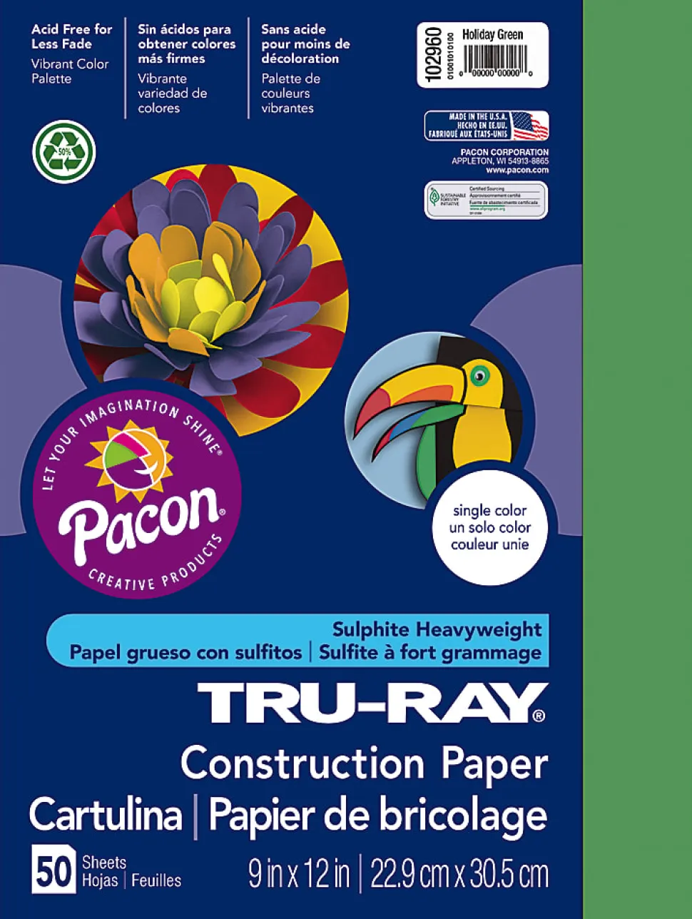 Tru-Ray® Construction Paper, 50% Recycled, 9" x 12", Holiday Green, Pack Of 50
