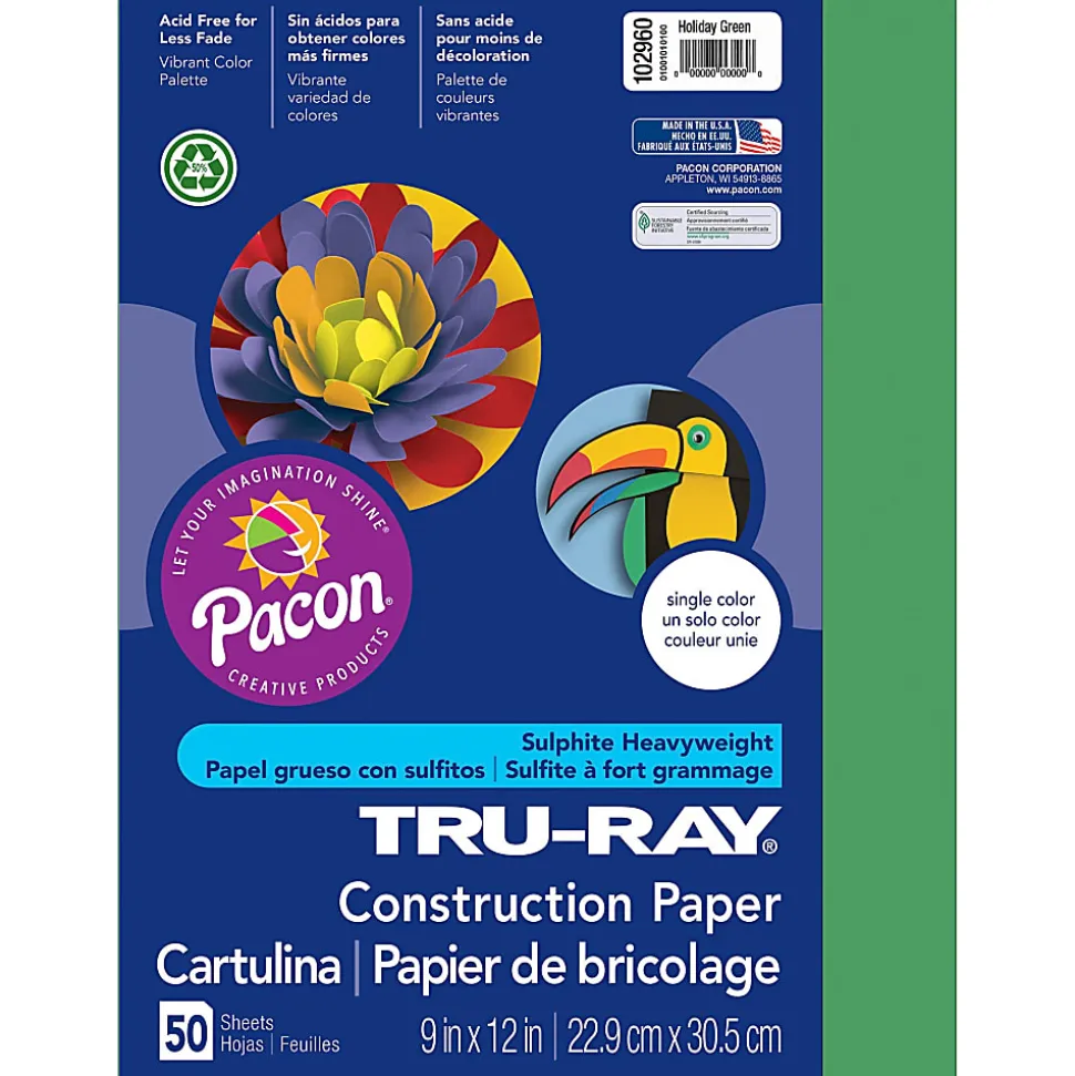 Tru-Ray® Construction Paper, 50% Recycled, 9" x 12", Holiday Green, Pack Of 50