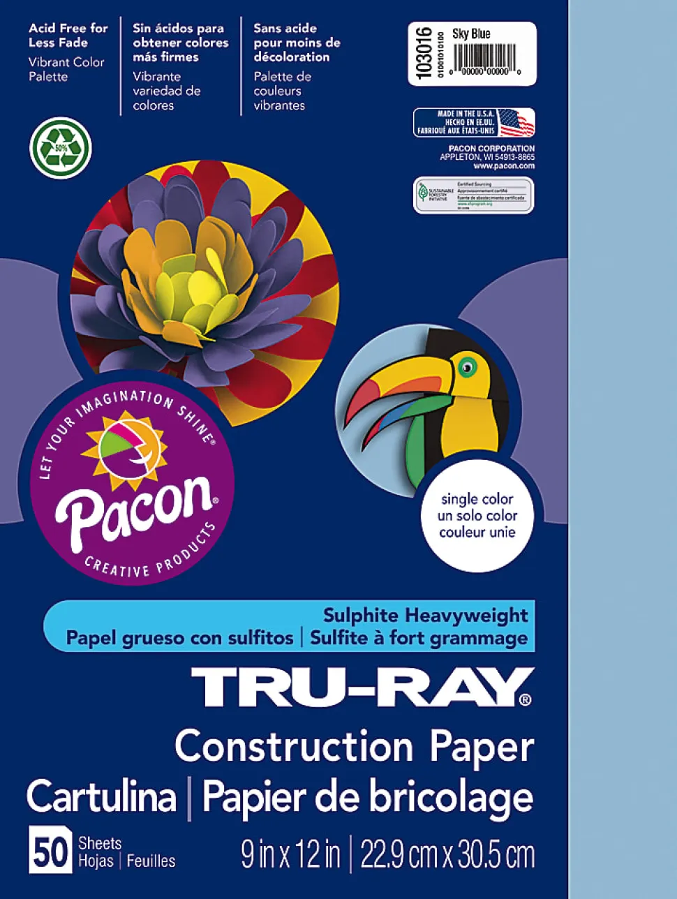 Tru-Ray® Construction Paper, 50% Recycled, 9" x 12", Sky Blue, Pack Of 50