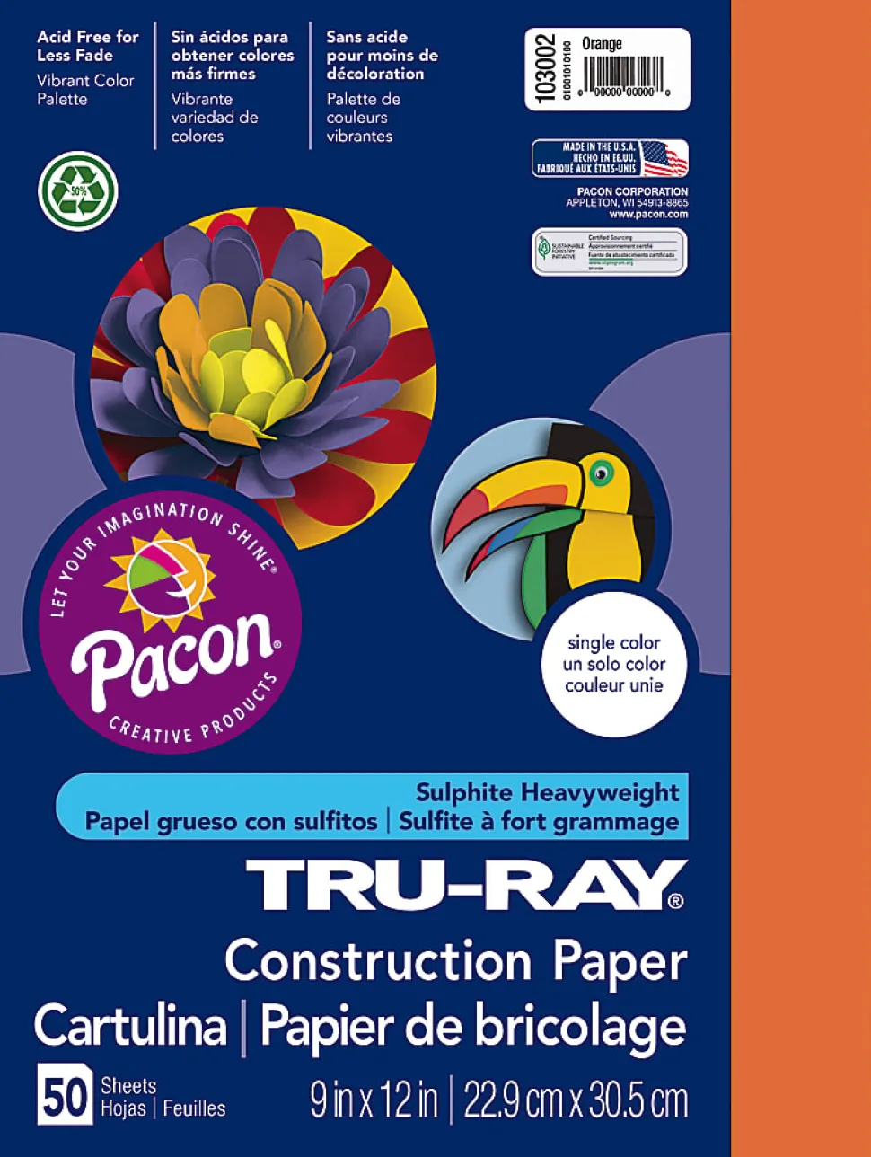 Tru-Ray® Construction Paper, 50% Recycled, 9" x 12", Orange, Pack Of 50
