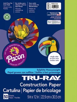 Tru-Ray® Construction Paper, 50% Recycled, 9" x 12" Brilliant Lime, Pack Of 50