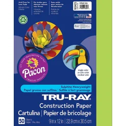 Tru-Ray® Construction Paper, 50% Recycled, 9" x 12" Brilliant Lime, Pack Of 50