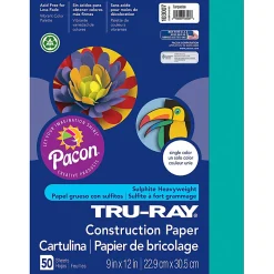 Tru-Ray® Construction Paper, 50% Recycled, 9" x 12", Turquoise, Pack Of 50