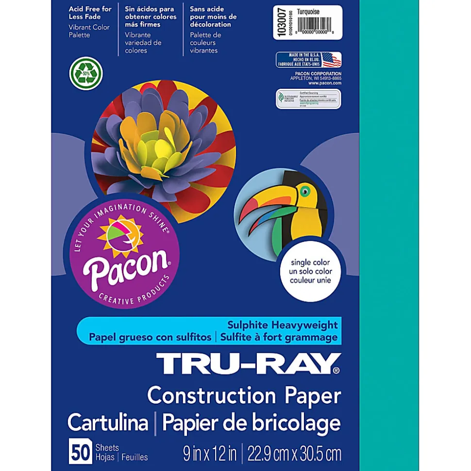 Tru-Ray® Construction Paper, 50% Recycled, 9" x 12", Turquoise, Pack Of 50