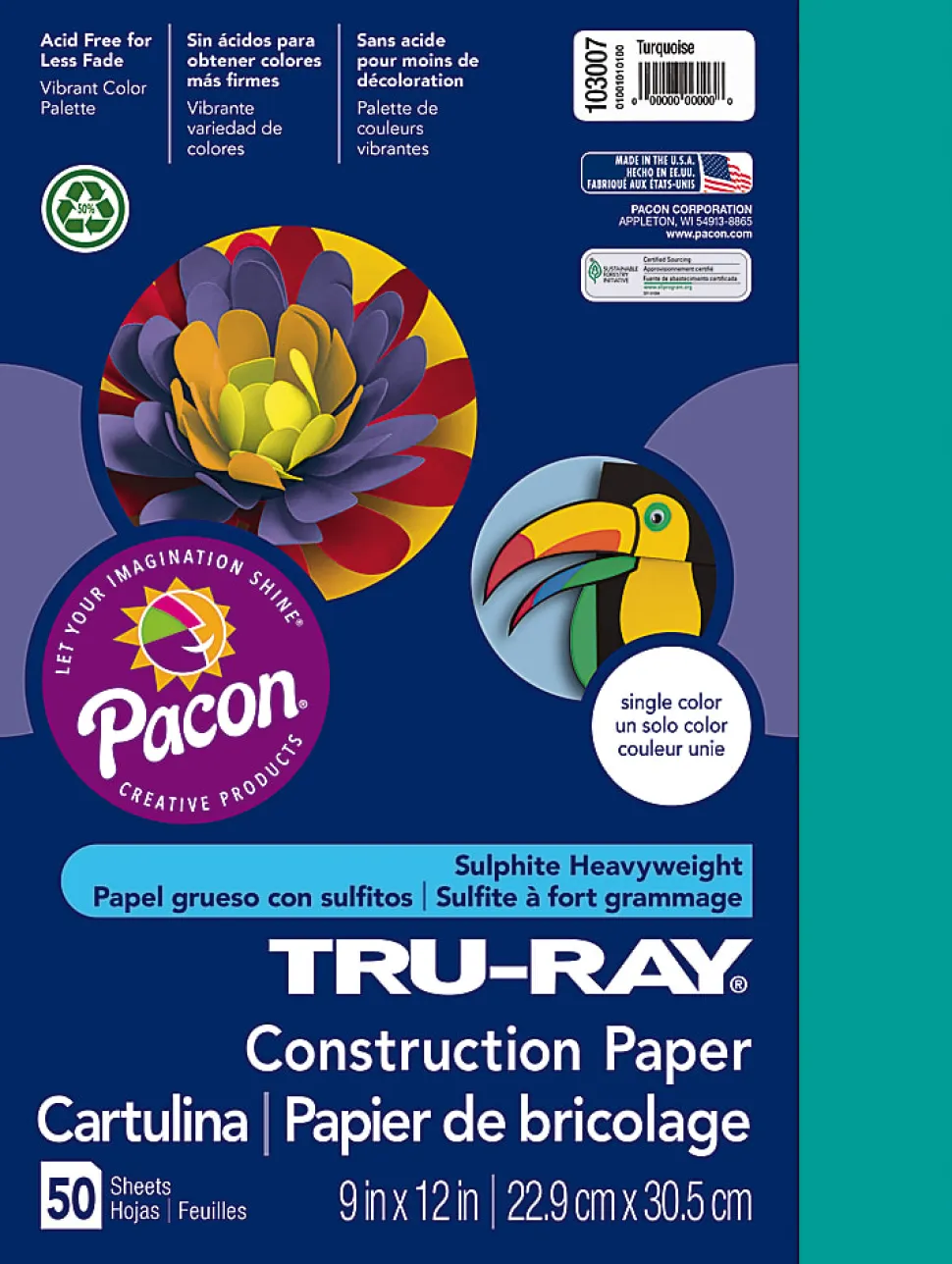 Tru-Ray® Construction Paper, 50% Recycled, 9" x 12", Turquoise, Pack Of 50
