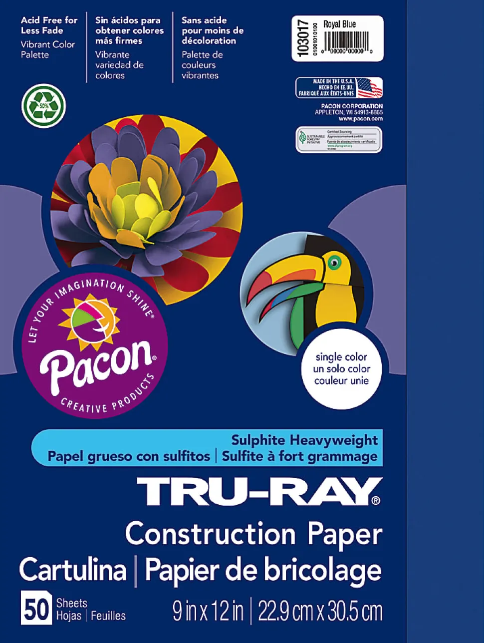 Tru-Ray® Construction Paper, 50% Recycled, 9" x 12", Royal Blue, Pack Of 50