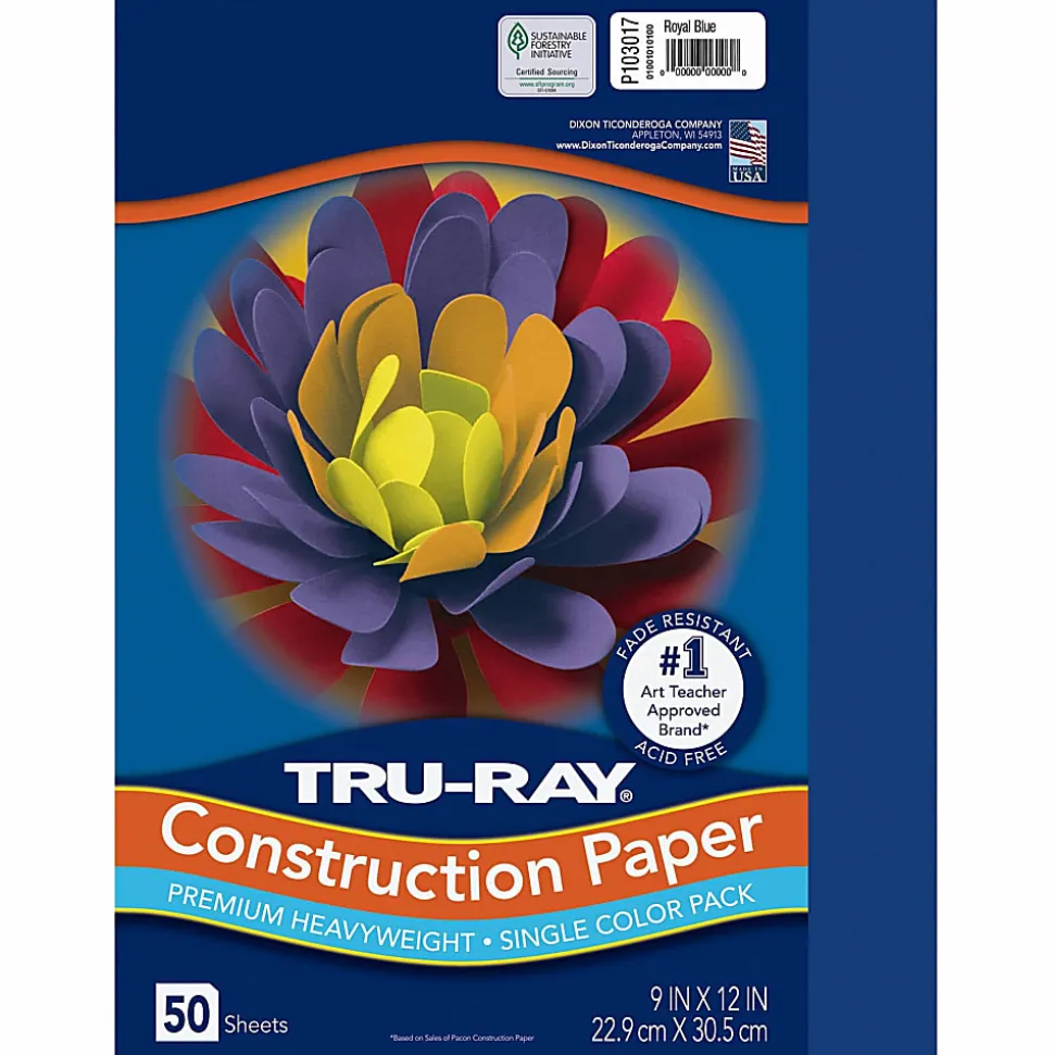 Tru-Ray® Construction Paper, 50% Recycled, 9" x 12", Royal Blue, Pack Of 50