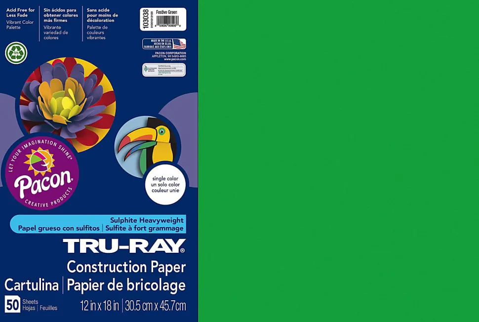 Tru-Ray® Construction Paper, 50% Recycled, Assorted Colors, 12" x 18", Pack Of 50 Sheets