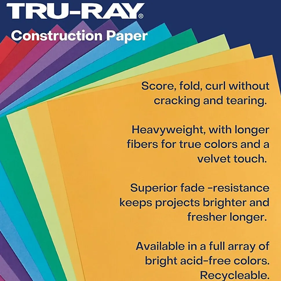 Tru-Ray® Construction Paper, 50% Recycled, Assorted Colors, 12" x 18", Pack Of 50 Sheets