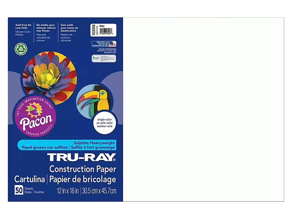 Tru-Ray® Construction Paper, 50% Recycled, 12" x 18", White, Pack Of 50