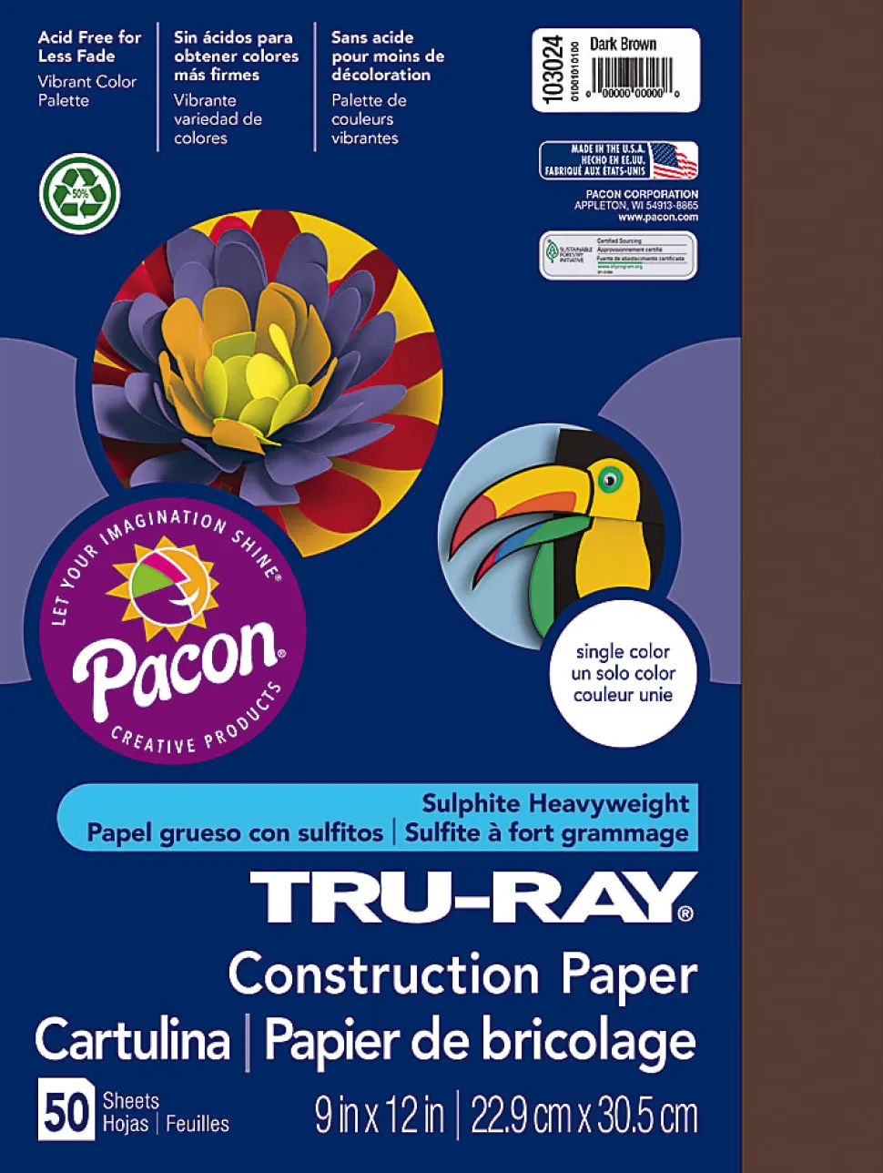 Tru-Ray® Construction Paper, 50% Recycled, 9" x 12", Dark Brown, Pack Of 50