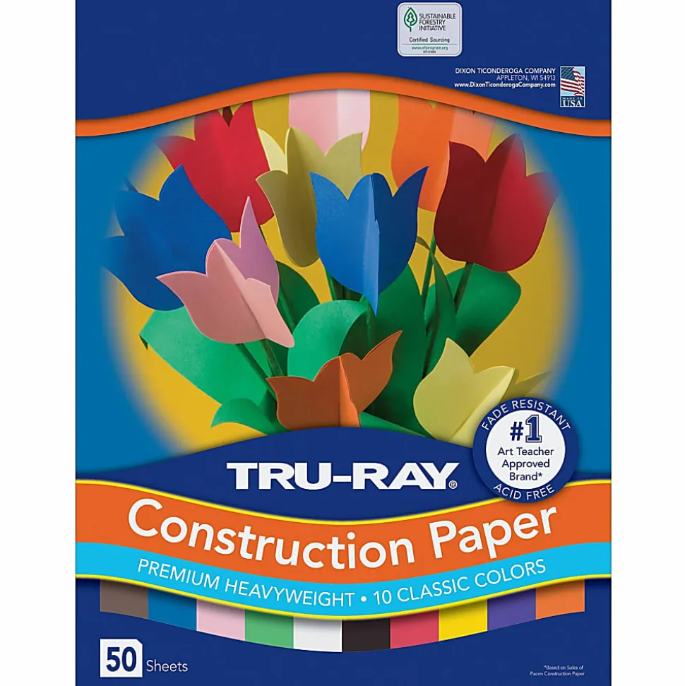 Tru-Ray® Construction Paper, 50% Recycled, Assorted Colors, 9" x 12", Pack Of 50