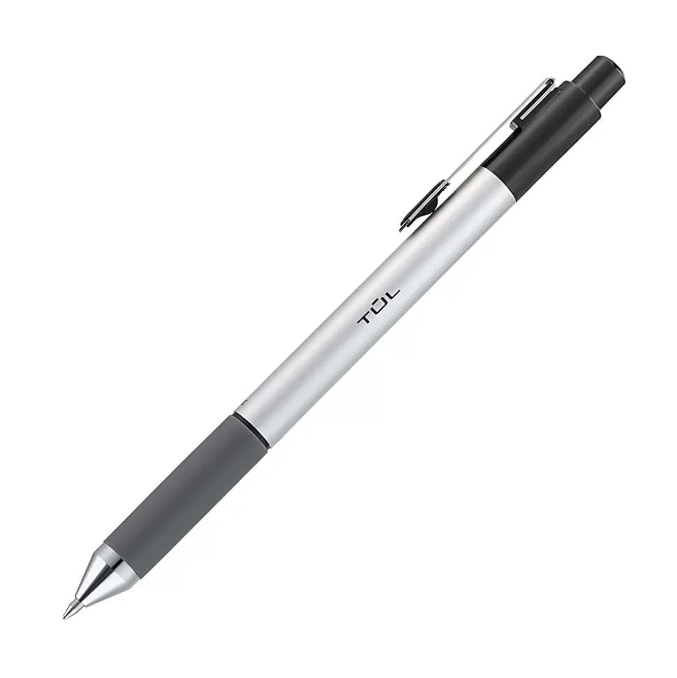 TUL® BP Series Retractable Ballpoint Pens, Fine Point, 0.8 mm, Silver Barrel, Black Ink, Pack Of 4 Pens