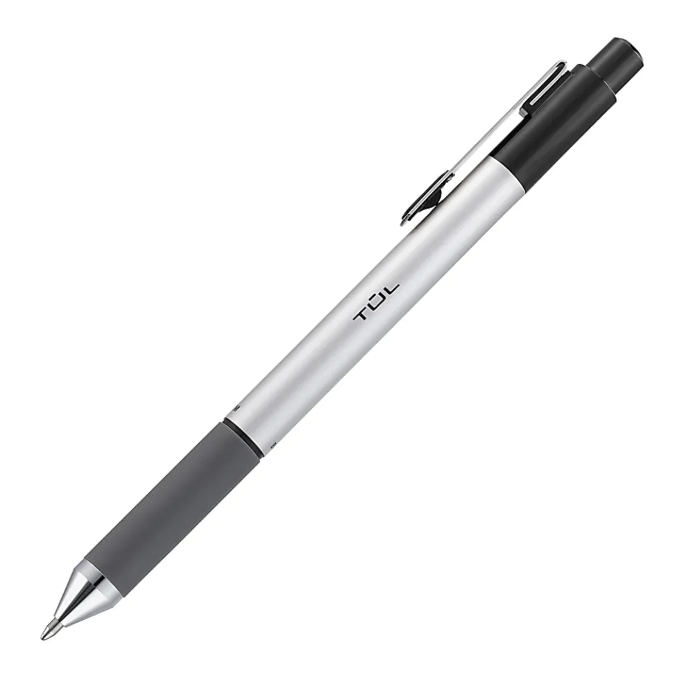 TUL® BP Series Retractable Ballpoint Pens, Medium Point, 1.0 mm, Silver Barrel, Black Ink, Pack Of 4 Pens