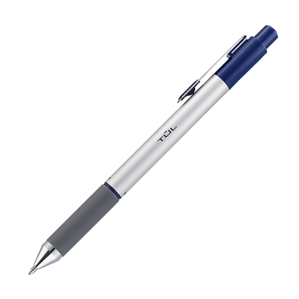TUL® BP Series Retractable Ballpoint Pens, Medium Point, 1.0 mm, Silver Barrel, Blue Ink, Pack Of 12 Pens