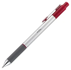 TUL® BP Series Retractable Ballpoint Pens, Medium Point, 1.0 mm, Silver Barrel, Red Ink, Pack Of 12 Pens