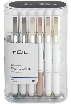 TUL® BP Series Retractable Ballpoint Pens, Medium Point, 1.0 mm, Pearl White Barrel, Blue Ink, Pack Of 12 Pens