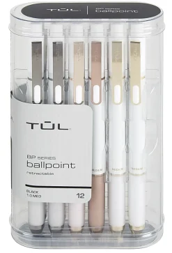 TUL® BP Series Retractable Ballpoint Pens, Medium Point, 1.0 mm, Pearl White Barrel, Black Ink, Pack Of 12 Pens