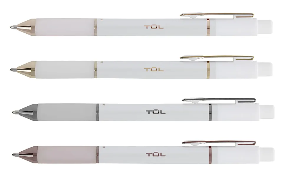 TUL® BP Series Retractable Ballpoint Pens, Medium Point, 1.0 mm, Pearl White Barrel, Black Ink, Pack Of 12 Pens
