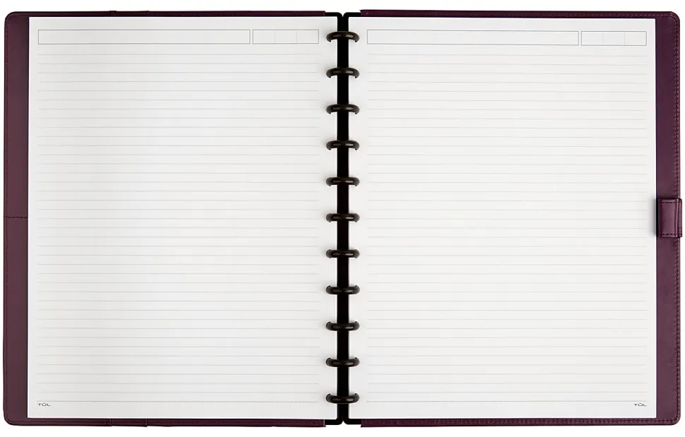 TUL® Custom Note-Taking System Discbound Notebook With Leather Cover, Letter Size, Narrow Ruled, 60 Sheets, Purple