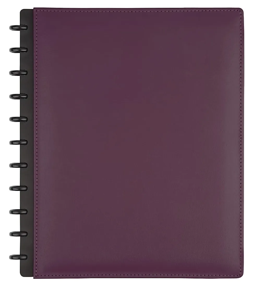 TUL® Custom Note-Taking System Discbound Notebook With Leather Cover, Letter Size, Narrow Ruled, 60 Sheets, Purple