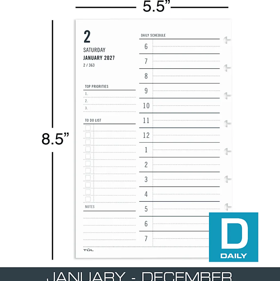 2027 TUL® Discbound Daily Planner Refill Pages, Junior Size, January To December