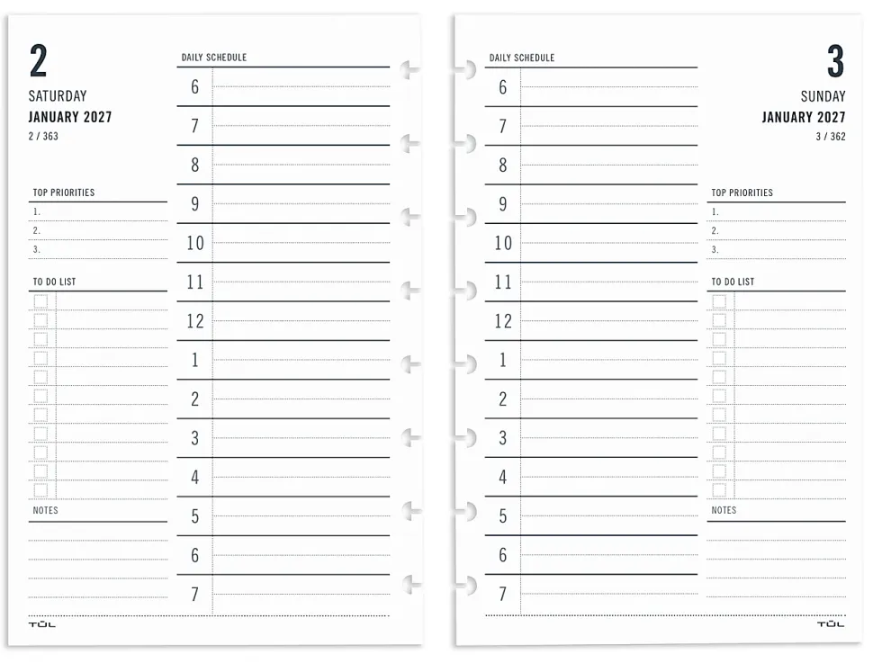 2027 TUL® Discbound Daily Planner Refill Pages, Junior Size, January To December