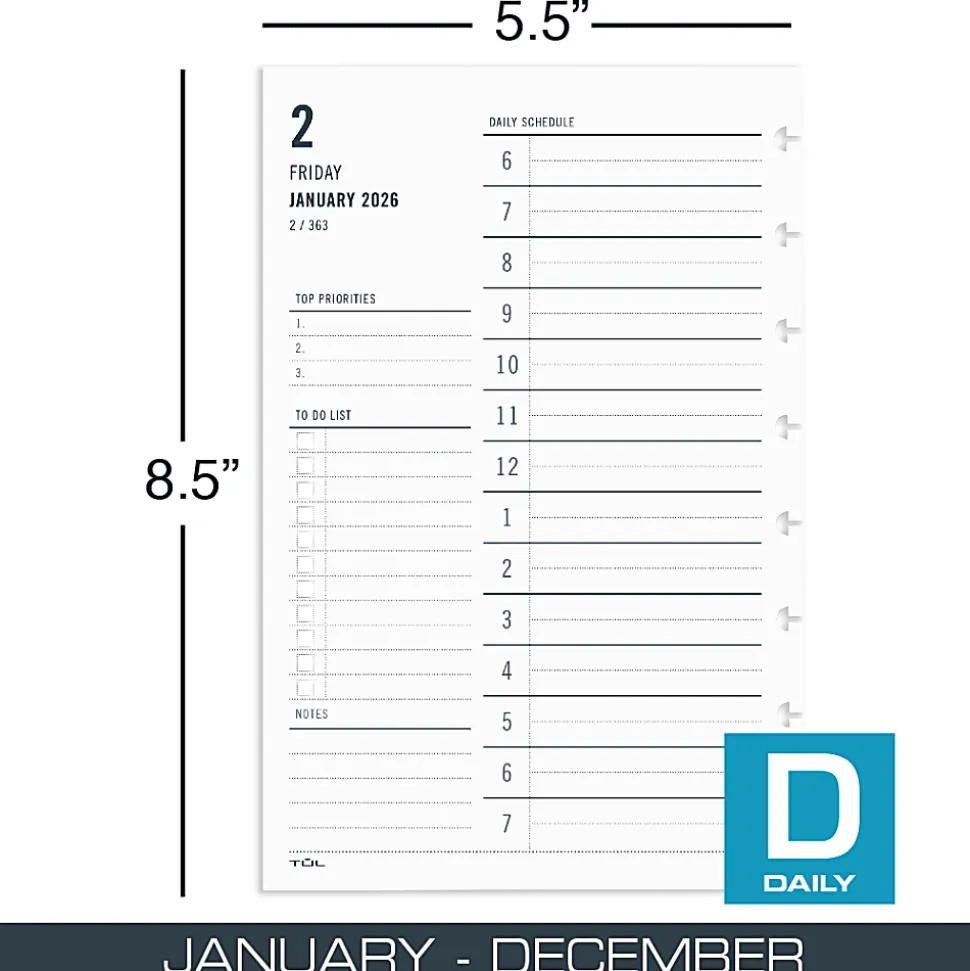 2026 TUL® Discbound Daily Planner Refill Pages, Junior Size, January To December