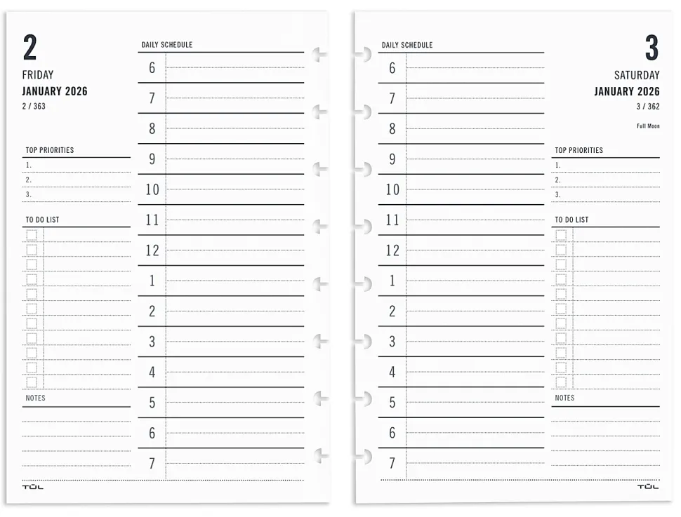 2026 TUL® Discbound Daily Planner Refill Pages, Junior Size, January To December