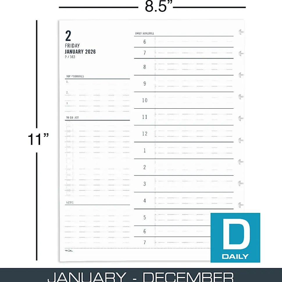 2026 TUL® Discbound Daily Planner Refill Pages, Letter Size, January To December, ODUS2503006
