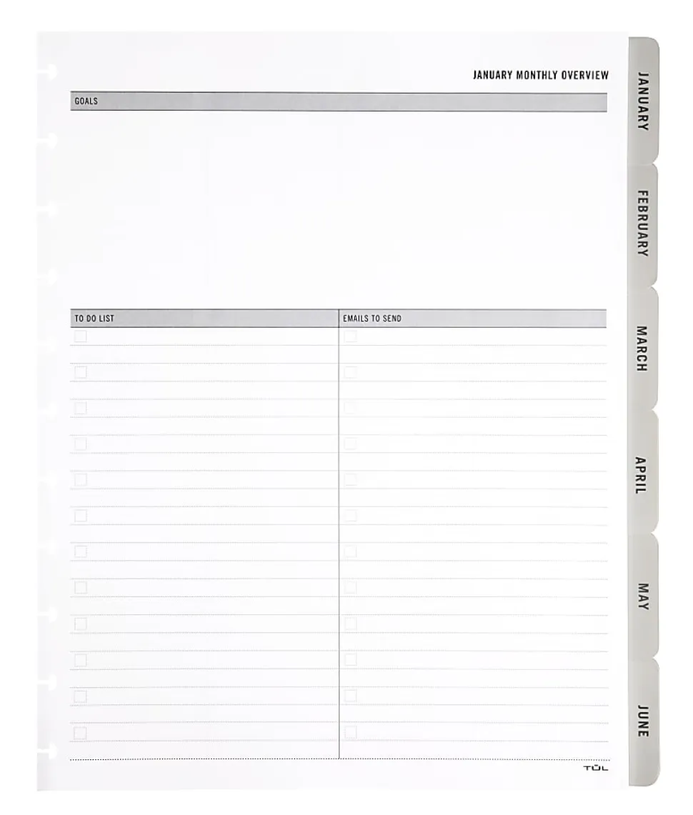 2027 TUL® Discbound Monthly Planner Refill Pages Set With 12 Tab Dividers, Letter Size, Gray, January To December, Total Qty 1