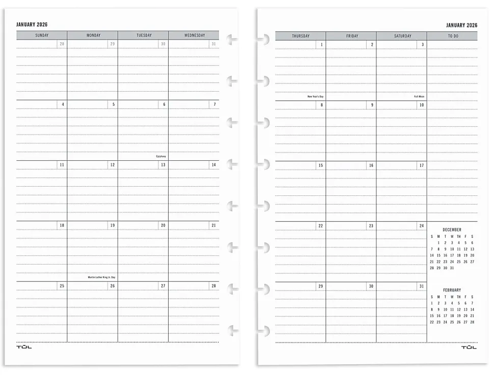 2026 TUL® Discbound Monthly Planner Refill Pages With 12 Tab Dividers, Junior Size, Gray, January To December