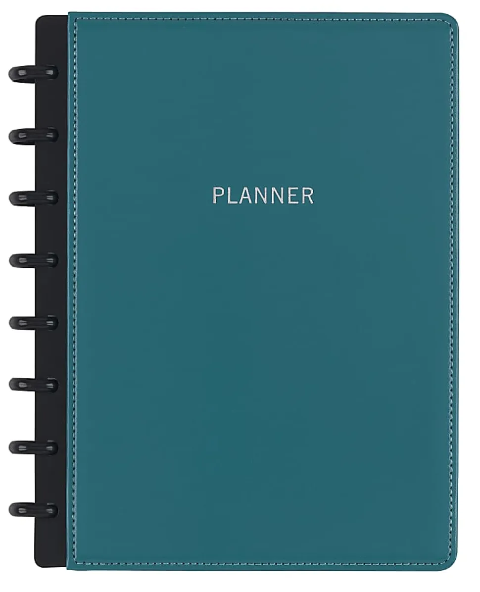 TUL® Discbound Monthly Planner Starter Set, Undated, Junior Size, Leather Cover, Teal