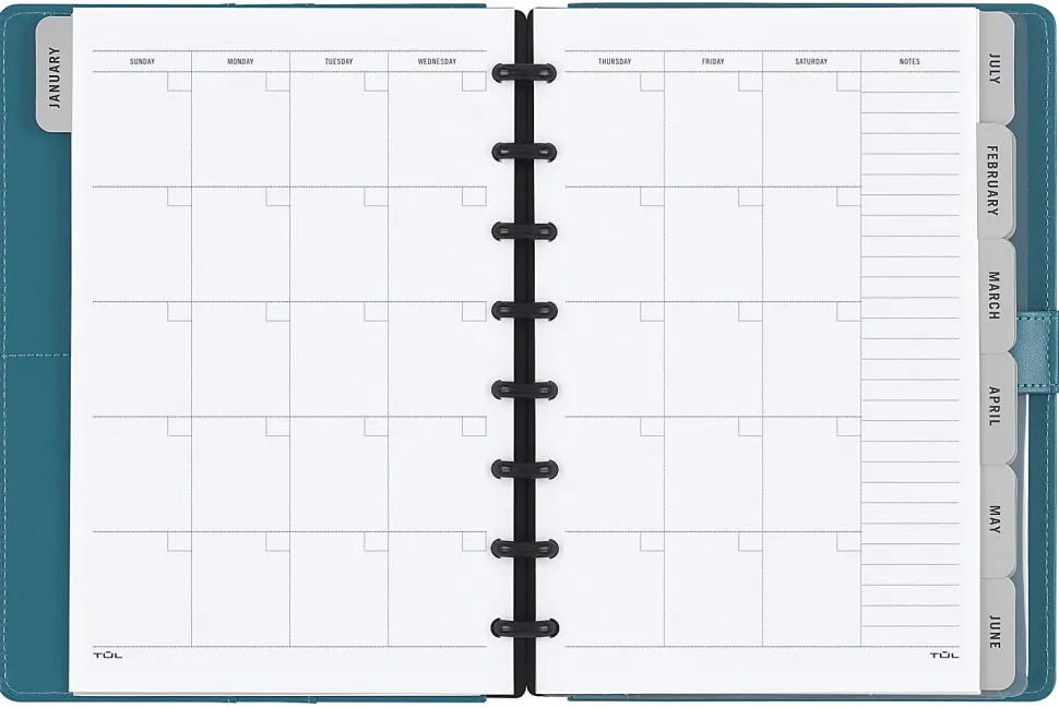 TUL® Discbound Monthly Planner Starter Set, Undated, Junior Size, Leather Cover, Teal