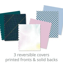 TUL® Discbound Notebook With 3 Customizable & Reversible Poly Covers, Letter Size, Narrow Ruled, 60 Sheets, Assorted Cover Designs