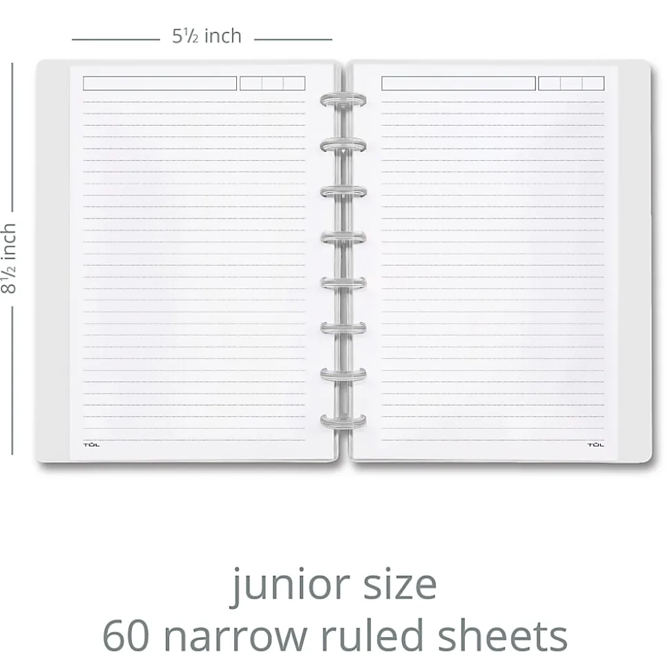 TUL® Discbound Notebook With 3 Customizable & Reversible Poly Covers, Junior Size, Narrow Ruled, 60 Sheets, Assorted Cover Designs