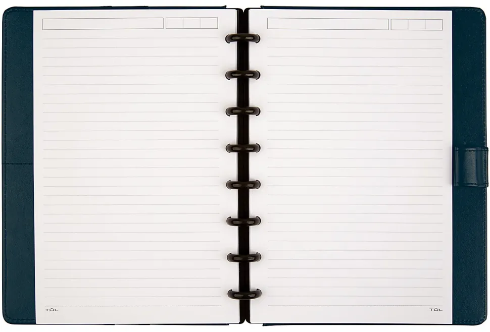 TUL® Discbound Notebook With Leather Cover, Junior Size, Narrow Ruled, 60 Sheets, Navy