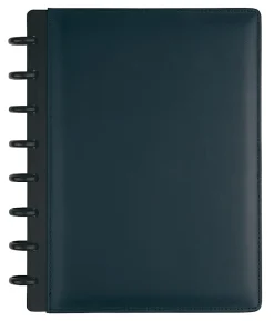 TUL® Discbound Notebook With Leather Cover, Junior Size, Narrow Ruled, 60 Sheets, Navy