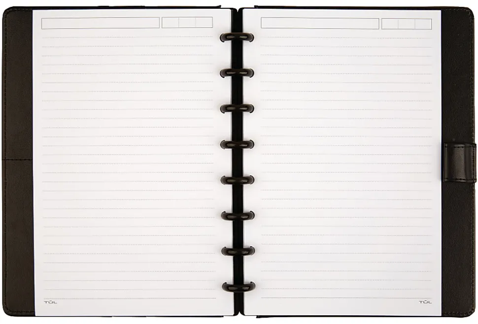 TUL® Discbound Notebook With Leather Cover, Junior Size, Narrow Ruled, 60 Sheets, Black
